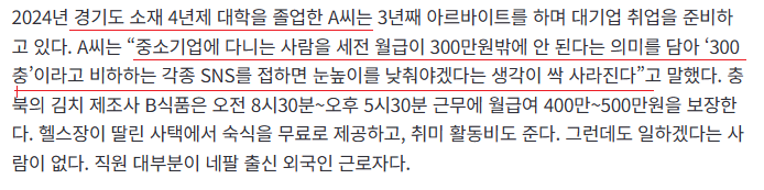'月 300만원' 조롱에…2030 '중소기업 갈 바엔 쉴게요'
