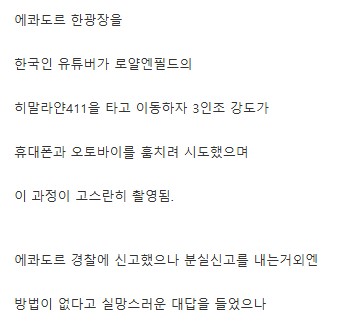 한국인 유튜버 라이더 휴대폰 강도질한 범인 체포